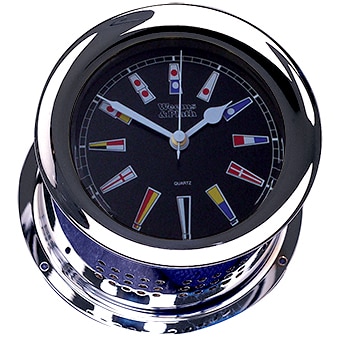 Chrome Plated Atlantis Quartz Clock, Black Dial w/ Color Flags